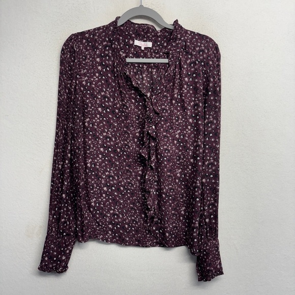 Parker Silk Blend Button Down Blouse M Ruffle Purple - Picture 1 of 7